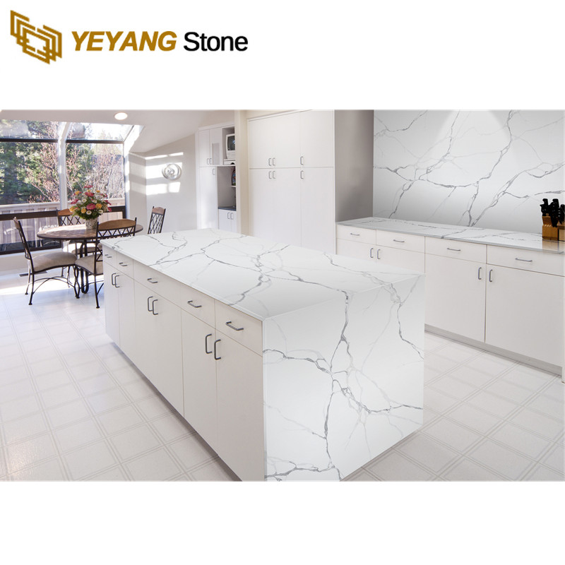 Marble Looking Quartz Countertop for Kitchen Island Backsplash B4048
