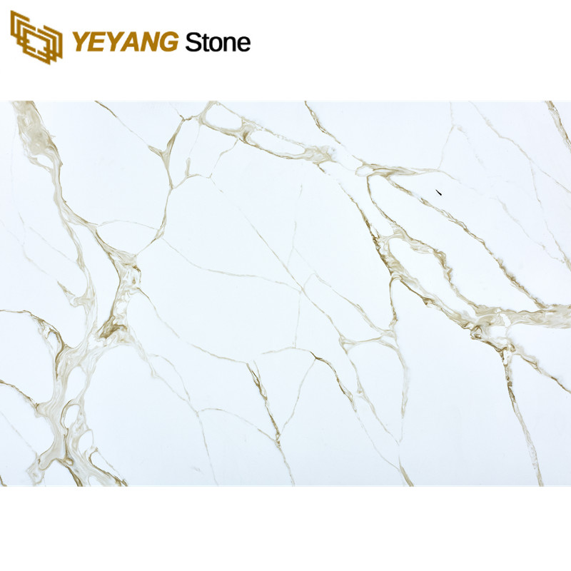 Calacatta White Quartz with Brown and Grey Veins Engineered Stone B4053