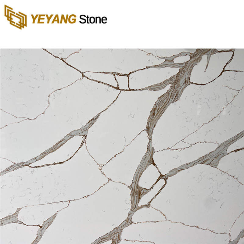 Bookmatched Quartz Slab with Gold Veins on Wall B4056
