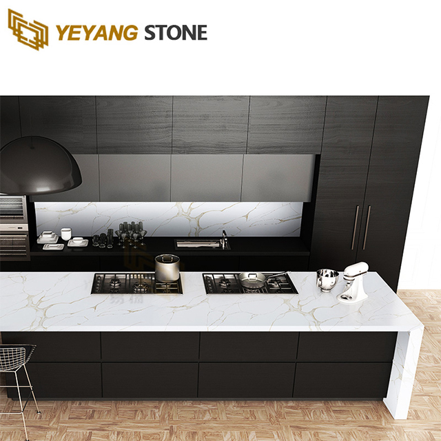 Gold Calacatta Quartz for Kitchen Countertop Island Supplier G7007