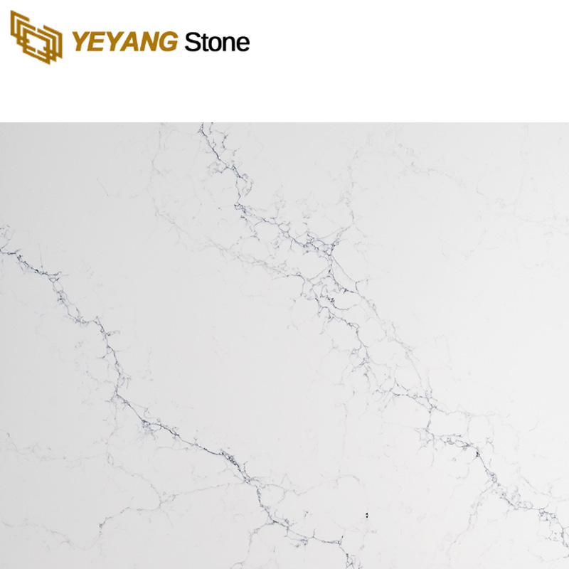 Pure White Quartz with Thin Grey Vein Quartz Slab for Kitchen Island NT318